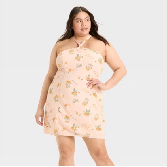 Wild Fable Linen Y-Neck Mini A Line Peach Lemon Dress - Picture 2 of 11